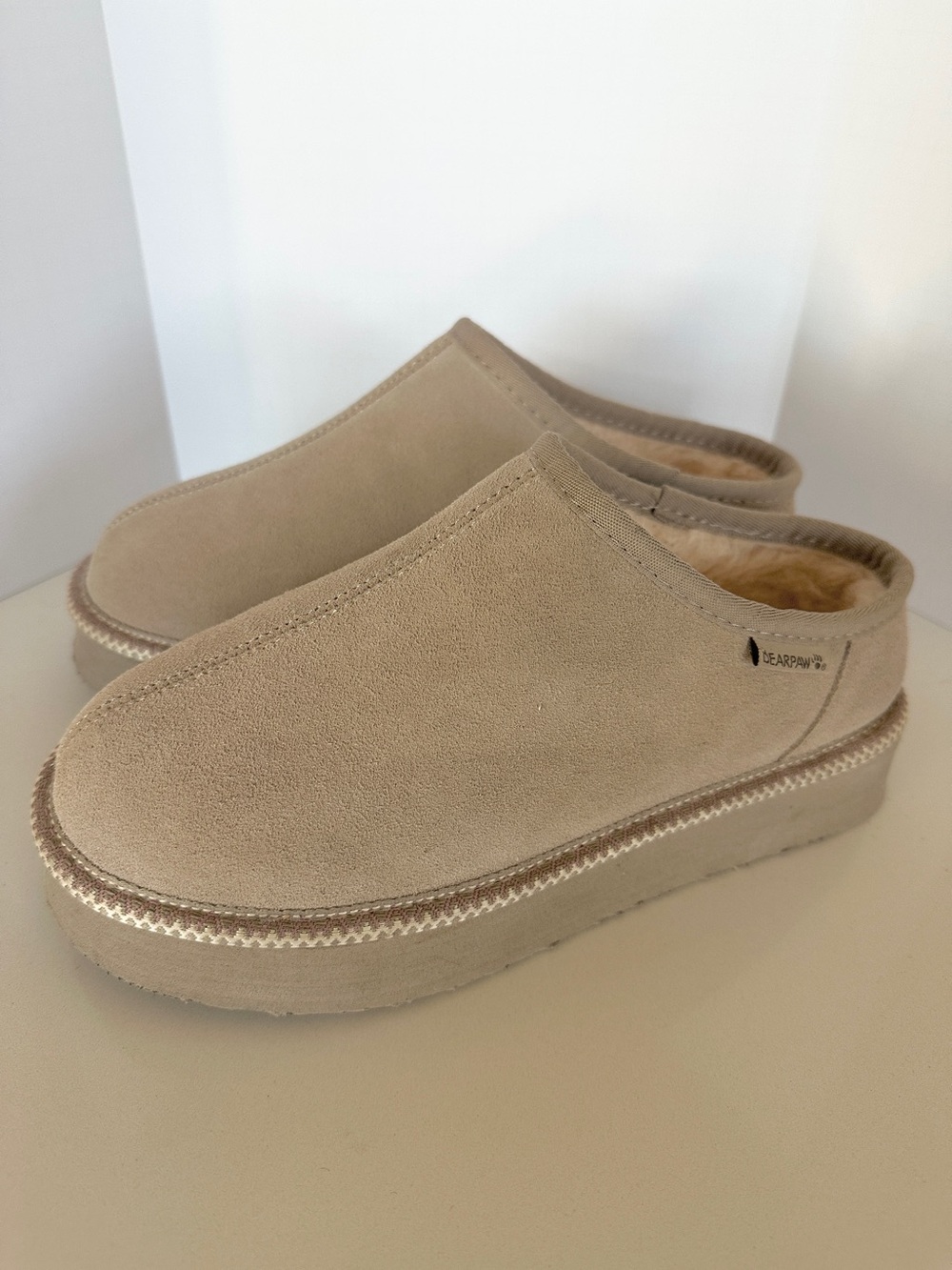 BearPaw Caroline Morel Suede Upper Wool Lined Platform Slippers Women’s Size 10